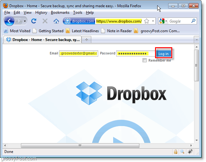 Dropbox screenshot - σύνδεση στο dropbox