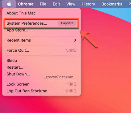 Άνοιγμα προτιμήσεων συστήματος σε Mac