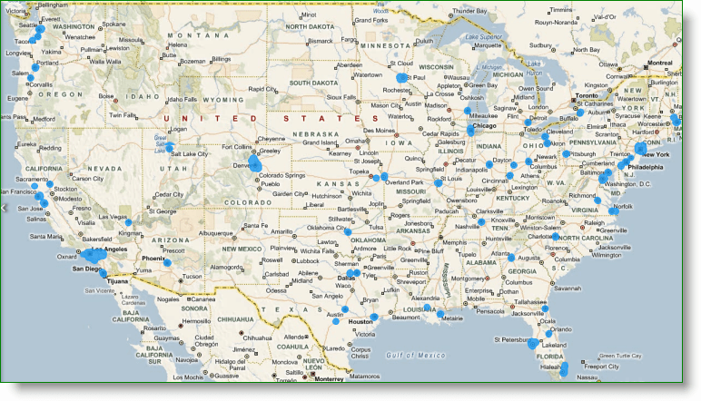 Bing Χάρτες StreetSide ΗΠΑ Κάλυψη