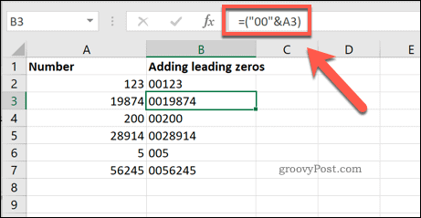 Προσθήκη ενός καθορισμένου αριθμού κορυφαίων μηδενικών σε κελιά Excel