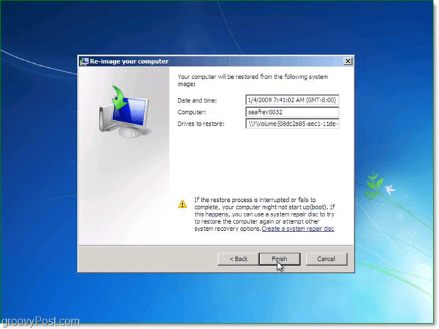 επιβεβαιώστε ότι η εικόνα του συστήματος Windows 7 είναι η σωστή