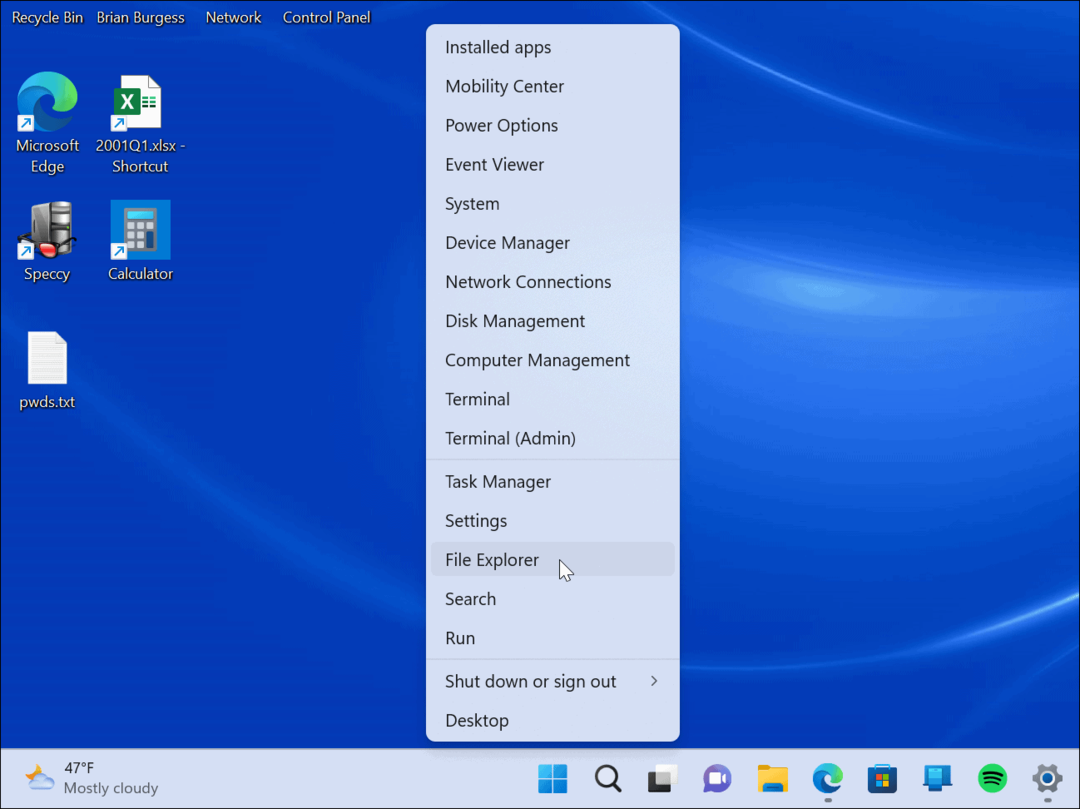 Πρόσβαση στο μενού Power User Menu στα Windows 11