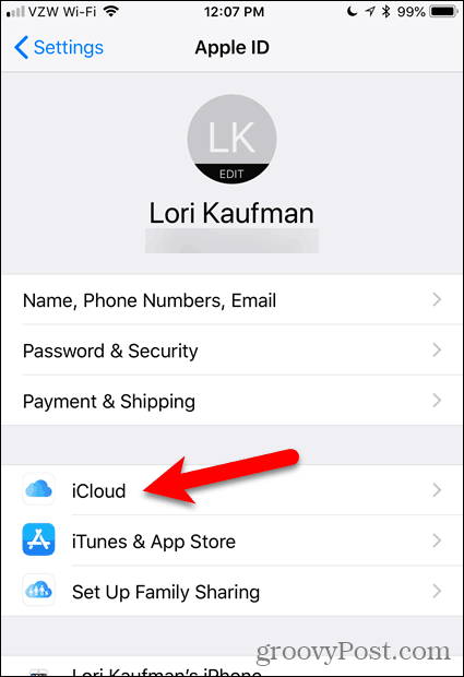 Αγγίξτε το iCloud στην εφαρμογή "Ρυθμίσεις" στο iOS
