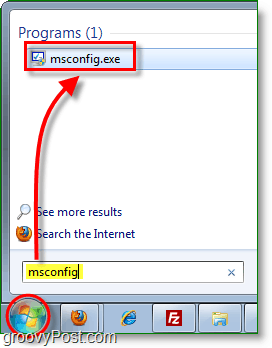 εκκινήστε το msconfig.exe από το μενού έναρξης στα παράθυρα 7