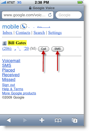 Google Voice Mobile Κάντε μια κλήση ή στείλτε μήνυμα SMS Txt
