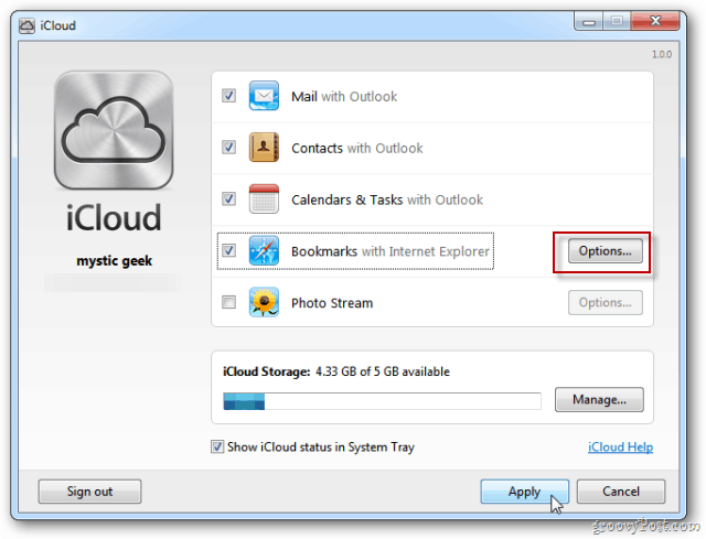 iCloud Sync Επιλογές