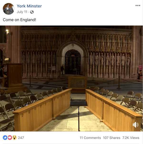 Παράδειγμα ανάρτησης στο Facebook με ένα επίκαιρο θέμα από τον York Minster.