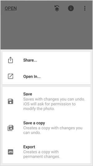 Μοιραστείτε, αποθηκεύστε ή εξαγάγετε την εικόνα σας σε εφαρμογές για κινητά όπως το Snapseed.