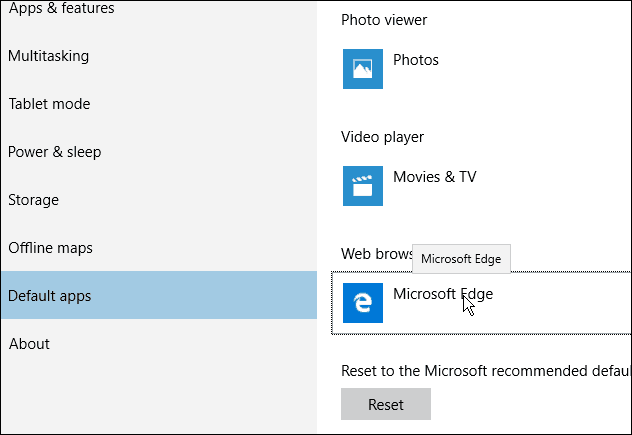 Περιηγητής Edge Προεπιλεγμένα Windows 10