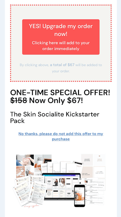 παράδειγμα μιας προσφοράς πώλησης instagram ύψους 67 $ για το πακέτο kickstarter