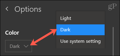 Επιλέξτε Χρώμα, Σκούρο για OneNote Windows 10