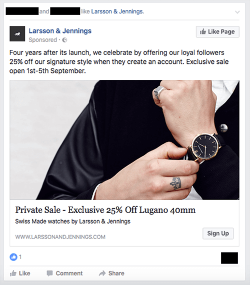 Διαφήμιση για αποκλειστική πώληση από την επωνυμία ρολογιών Larsson & Jennings.