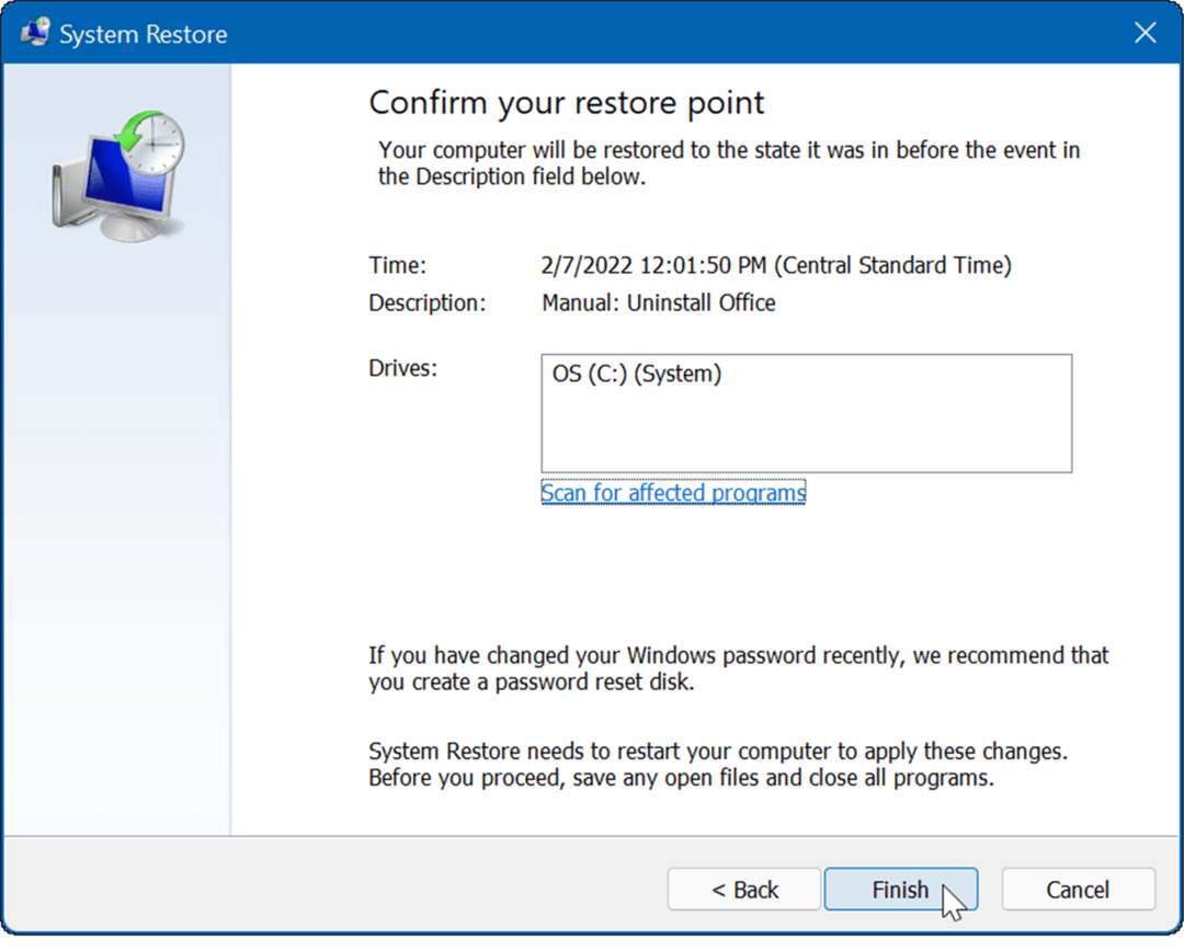 Δημιουργήστε ένα σημείο επαναφοράς στα Windows 11