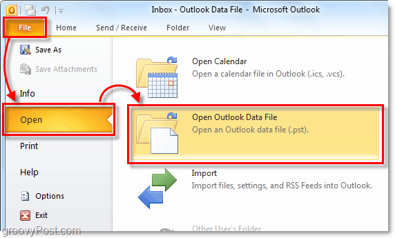 ανοίξτε το φάκελό σας που περιέχει το αρχείο pst του αρχείου σας από το Outlook 2010