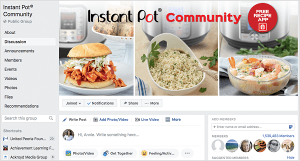 Ομάδα Facebook Instant Pot Community με περισσότερα από ένα εκατομμύριο μέλη.