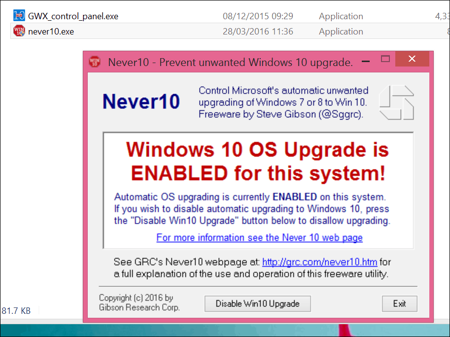 Σταματήστε την αναβάθμιση των Windows 10 με Never 10 ή την ίδια την εφαρμογή GWX