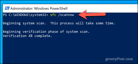 Εκτέλεση εργαλείου SFC στο Windows PowerShell