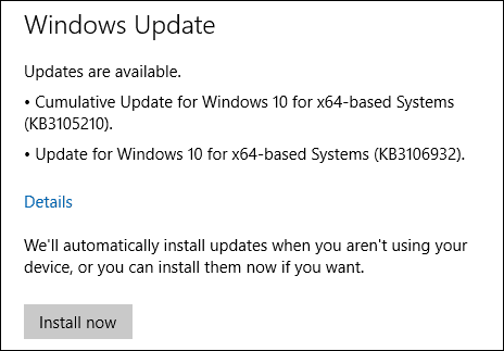 Windows 10 Ενημερώσεις KB3105210 KB3106932
