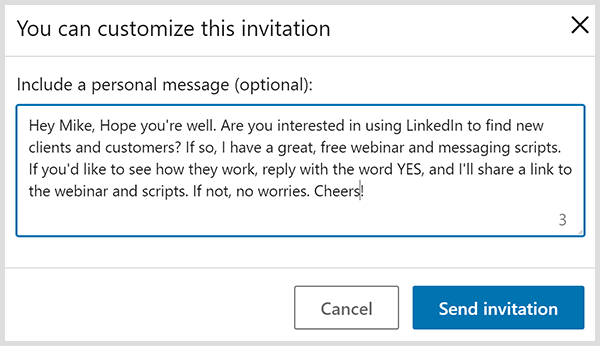 Η πρόσκληση σύνδεσης στο LinkedIn με ένα προσωπικό μήνυμα βασίζεται στις τέσσερις προτάσεις του John Nemo.