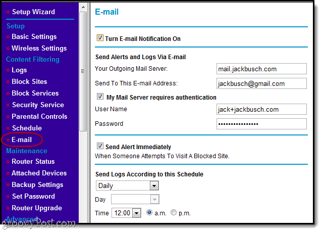 ειδοποιήσεις μέσω ηλεκτρονικού ταχυδρομείου για ιστότοπους αποκλεισμού στο netgear