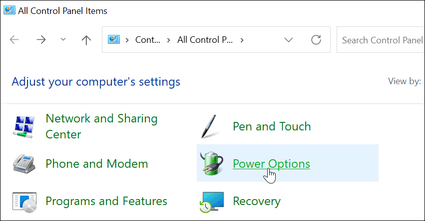 Επιλογές ενέργειας Πίνακας ελέγχου Windows 11