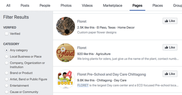 Αποτελέσματα αναζήτησης σελίδων Facebook για Floret.