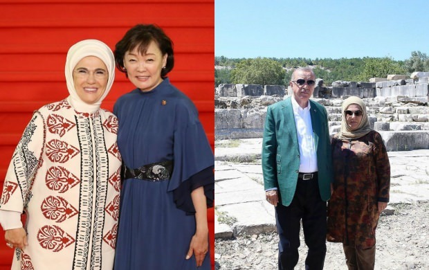 Ο δορυφόρος της πρώτης κυρίας Ερντογάν ταιριάζει στο στυλ της τάξης σάλι του 2019