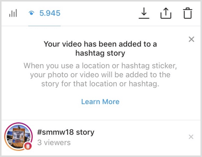 Το Instagram σάς στέλνει μια ειδοποίηση εάν το περιεχόμενό σας προστίθεται στην ιστορία hashtag.