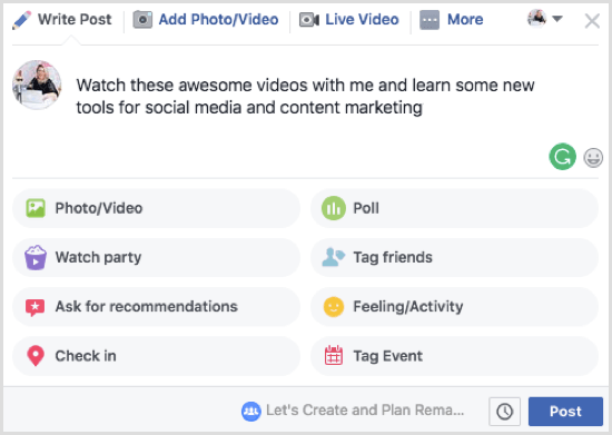 Εάν σκοπεύετε να μοιραστείτε μια σειρά βίντεο στο πάρτι παρακολούθησης στο Facebook, διευκρινίστε το στο πλαίσιο περιγραφής.
