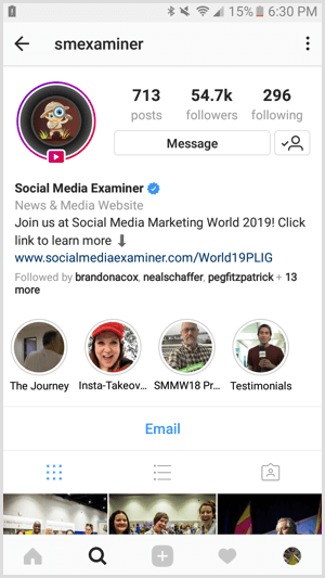Παράδειγμα επιχειρηματικού προφίλ Instagram