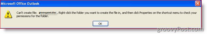 Δεν είναι δυνατή η δημιουργία αρχείου προσάρτησης αρχείου από το Microsoft Outlook