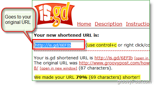 is.gd url shortener screenshot - αντιγράψτε τη νέα σύντομη διεύθυνση url