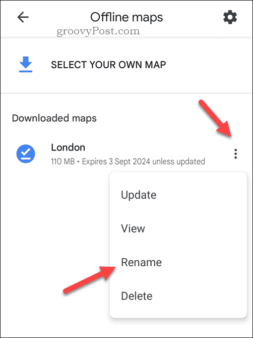 Μετονομάστε έναν χάρτη των Χαρτών Google εκτός σύνδεσης