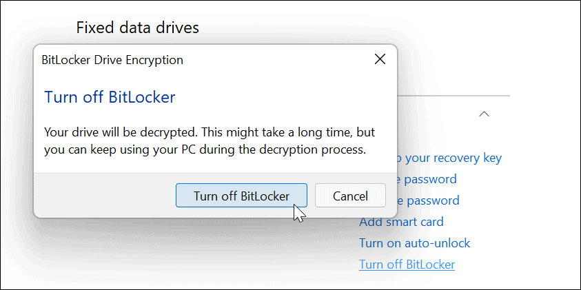 Απενεργοποιήστε την επιβεβαίωση του BitLocker