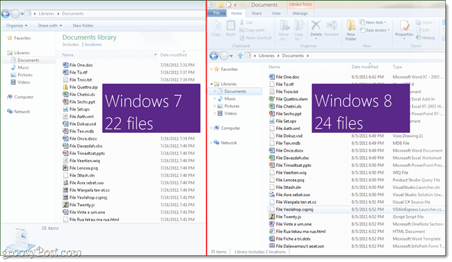 Windows 8 Explorer σε σύγκριση με το Windows 7 εξερευνητής
