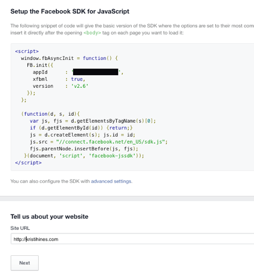 προσθέστε τον κωδικό εφαρμογής facebook στον ιστότοπο