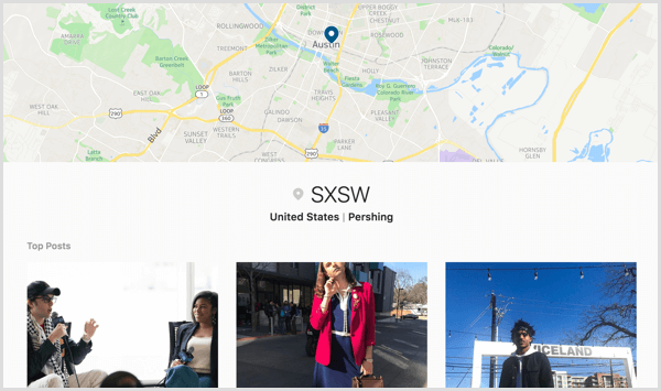 Οι χρήστες μπορούν να δουν όλες τις αναρτήσεις Instagram που έχουν επισημανθεί με τη γεωγραφική ετικέτα του συμβάντος σας σε μια σελίδα Εξερεύνησης τοποθεσίας.