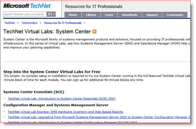 Microsoft TechNet Virtual Labs