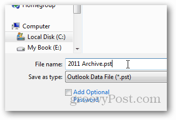 πώς να δημιουργήσετε αρχείο pst για το Outlook 2013 - όνομα pst