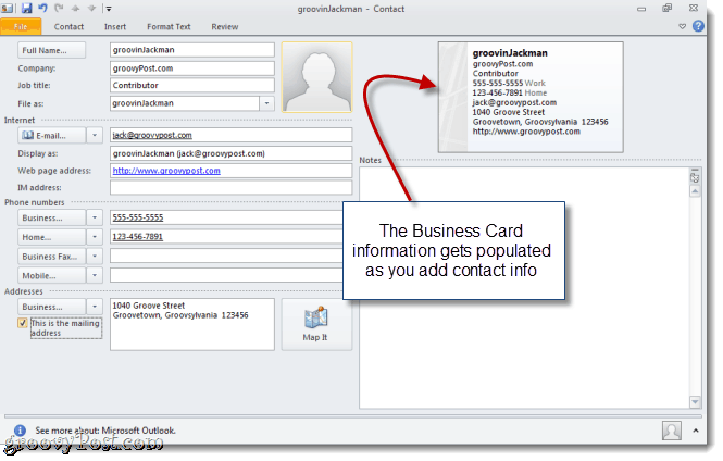 Δημιουργήστε μια vCard στο Outlook 2010