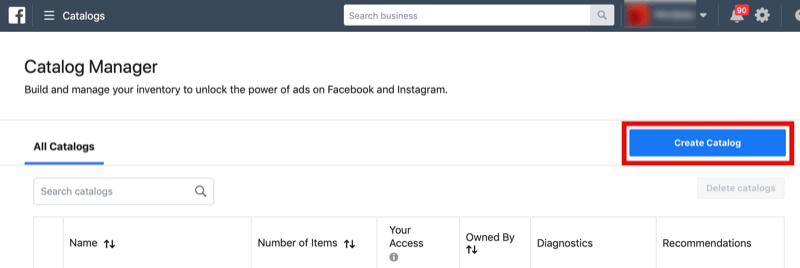 βήμα 1 του τρόπου δημιουργίας καταλόγου Facebook για αγορές στο Instagram