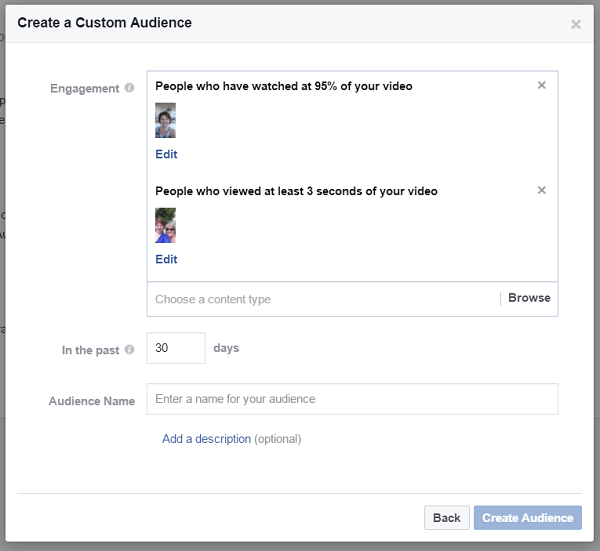 Δημιουργήστε ένα προσαρμοσμένο κοινό ατόμων που παρακολούθησαν διαφορετικά βίντεο στην επιχειρηματική σας σελίδα στο Facebook.