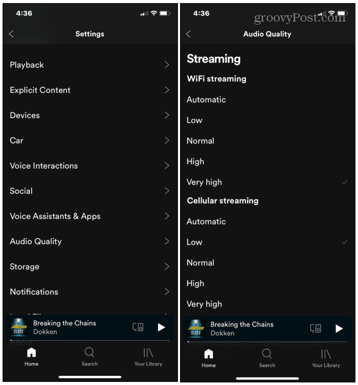 Ποιότητα ήχου και εύρος ζώνης Spotify
