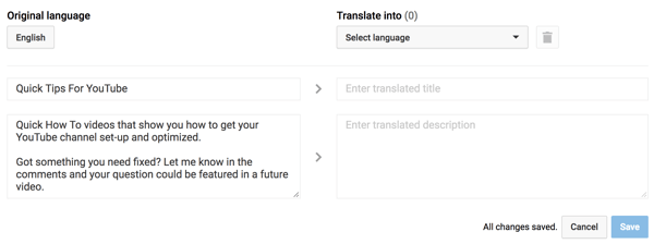 Εισαγάγετε έναν μεταφρασμένο τίτλο και περιγραφή για τη λίστα αναπαραγωγής σας στο YouTube.