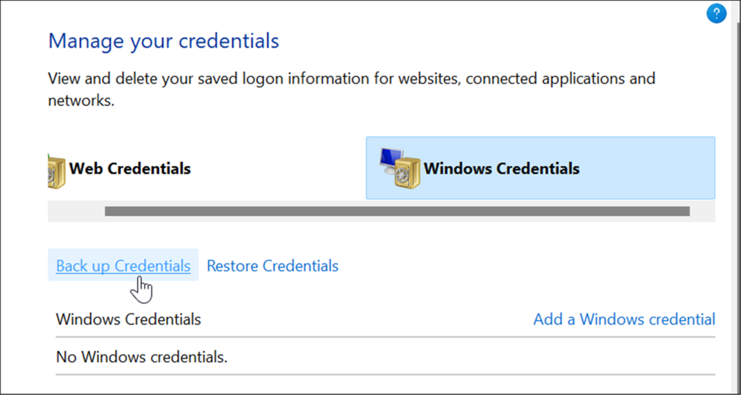 Διαχείριση διαπιστευτηρίων χρήσης αντιγράφων ασφαλείας στα Windows 11