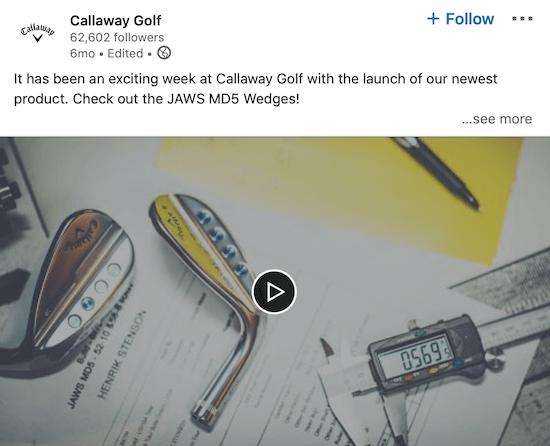 Βίντεο Callaway Golf LinkedIn που ανακοινώνει νέο προϊόν