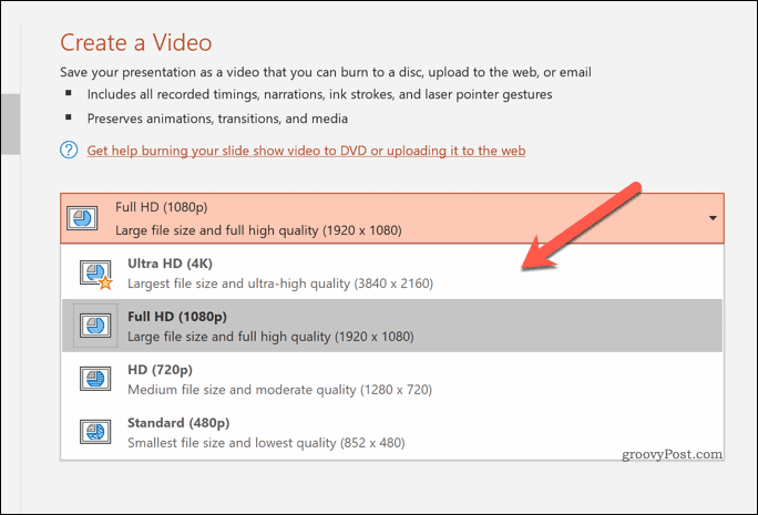 Προσδιορισμός της ποιότητας των εξαγόμενων βίντεο στο PowerPoint