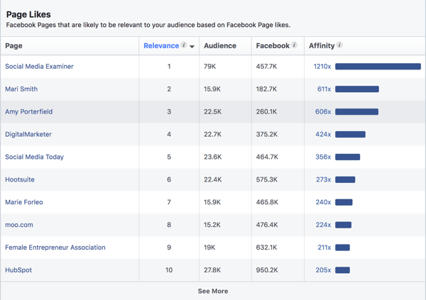 Προτιμήσεις σελίδας για κοινό βάσει ενδιαφέροντος στο Facebook Ads Manager.