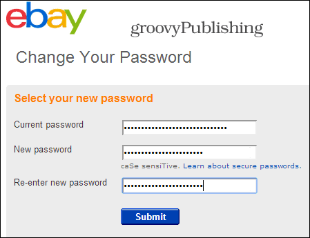 eBay αλλαγή κωδικού πρόσβασης ρυθμίσεις λογαριασμού προσωπικές πληροφορίες κωδικό πρόσβασης 2