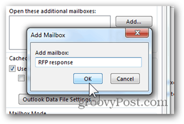 Προσθήκη γραμματοκιβωτίου Outlook 2013 - Πληκτρολογήστε όνομα γραμματοκιβωτίου Κάντε κλικ στο κουμπί OK